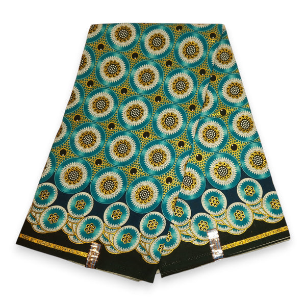 African print fabric - Exclusive Embellished Glitter effects 100% cotton - GL-4032 Turquoise Gold