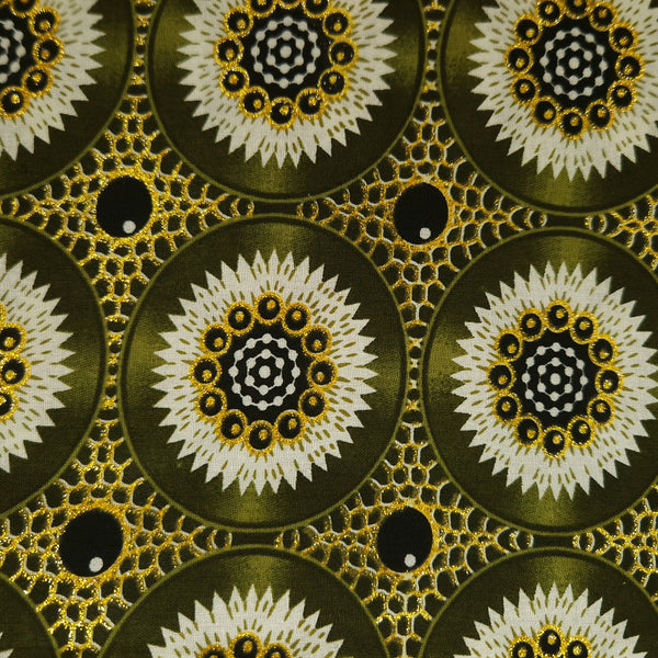 African print fabric - Exclusive Embellished Glitter effects 100% cotton - GL-4034 Olive Green Gold