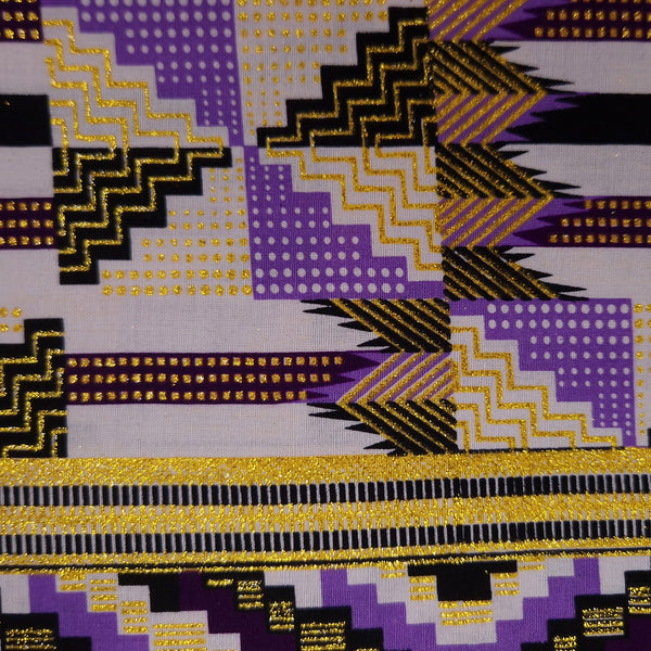African print fabric - Exclusive Embellished Glitter effects 100% cotton - GL-4047 Purple Gold Kente