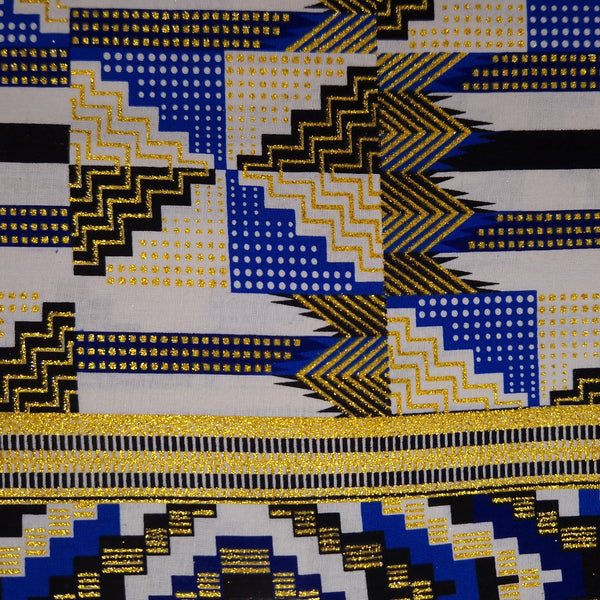 African print fabric - Exclusive Embellished Glitter effects 100% cotton - GL-4048 Blue Gold Kente