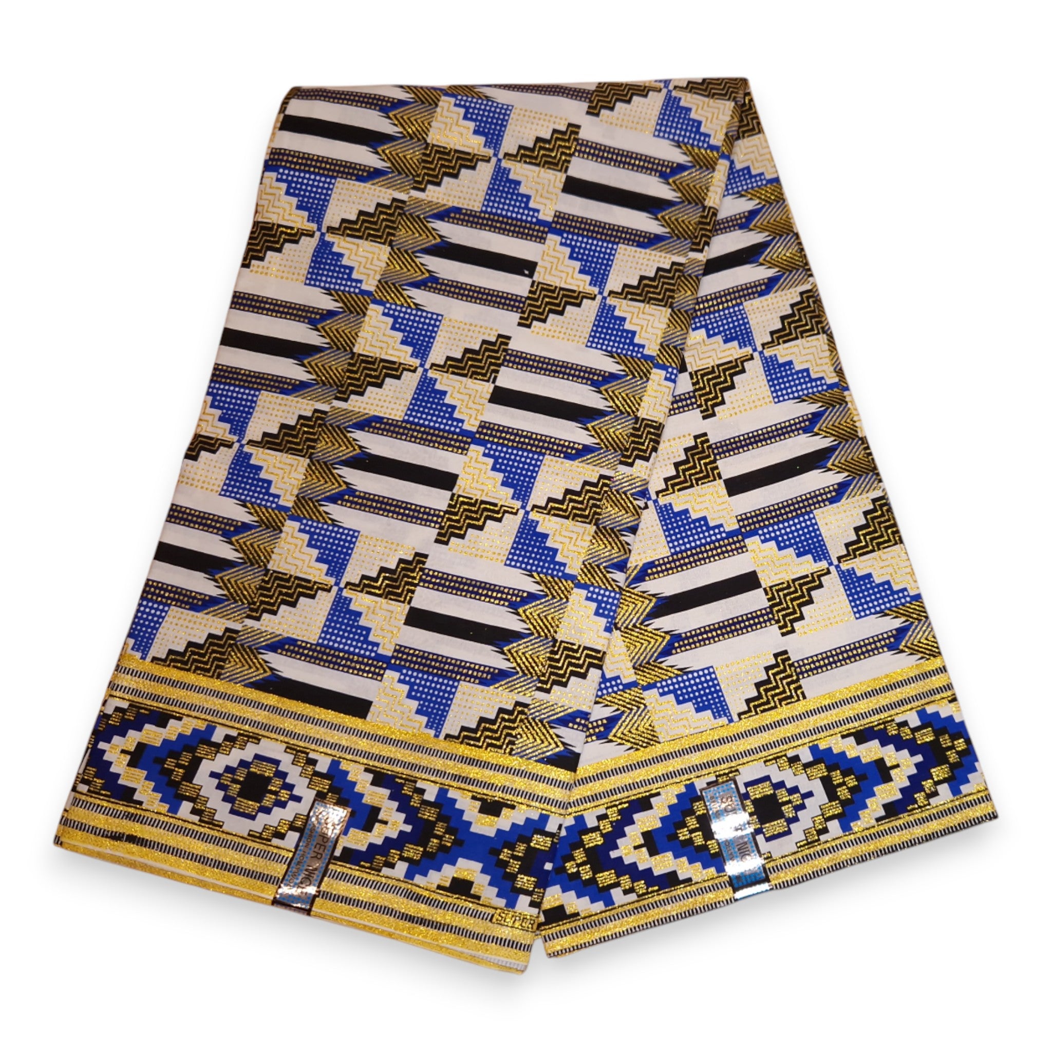 African print fabric - Exclusive Embellished Glitter effects 100% cotton - GL-4048 Blue Gold Kente