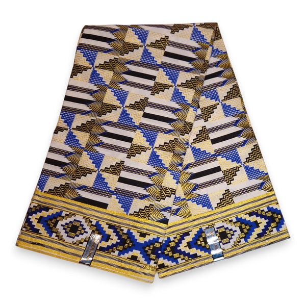 African print fabric - Exclusive Embellished Glitter effects 100% cotton - GL-4048 Blue Gold Kente