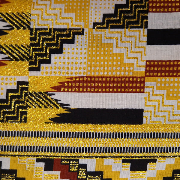 African print fabric - Exclusive Embellished Glitter effects 100% cotton - GL-4049 Yellow Gold Kente