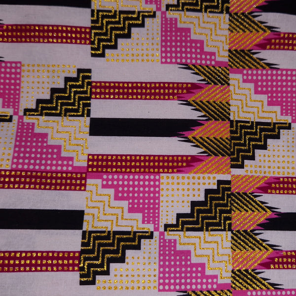 African print fabric - Exclusive Embellished Glitter effects 100% cotton - GL-4050 Pink Gold Kente