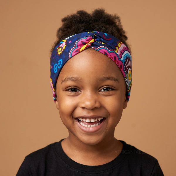 African print Headband - Kids - Hair Accessories - Blue Pink Paisley