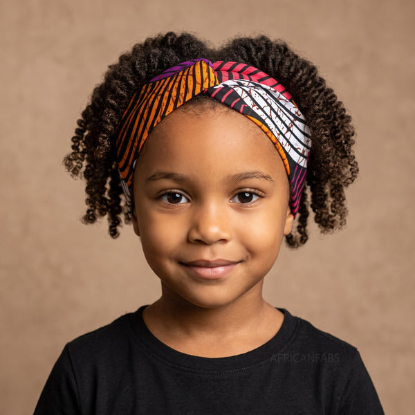 African print Headband - Kids - Hair Accessories - Orange Purple Concentric Circles