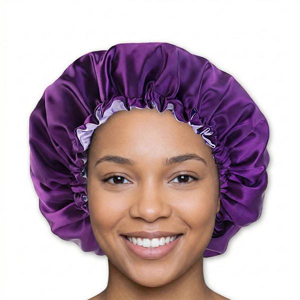 Purple Satin Hair Bonnet ( Adjustable & Reversable Satin Night sleep cap )