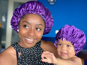 Purple Satin Hair Bonnet (Mother+Daughter / Mommy & Me set) Kids