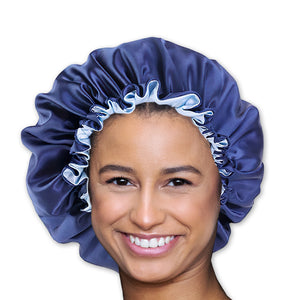 Blue Satin Hair Bonnet ( Reversable Satin Night sleep cap )