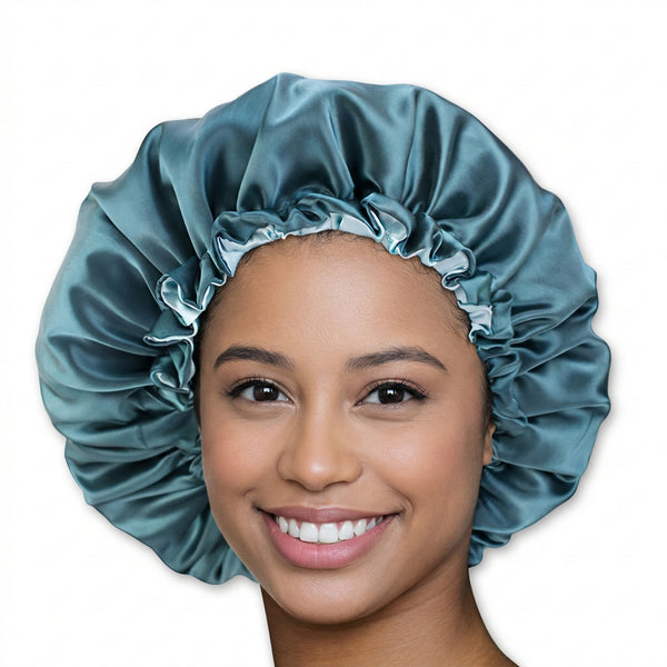 Green Satin Hair Bonnet ( Adjustable & Reversable Satin Night sleep cap )
