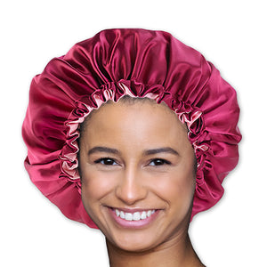 Red Satin Hair Bonnet ( Reversable Satin Night sleep cap )
