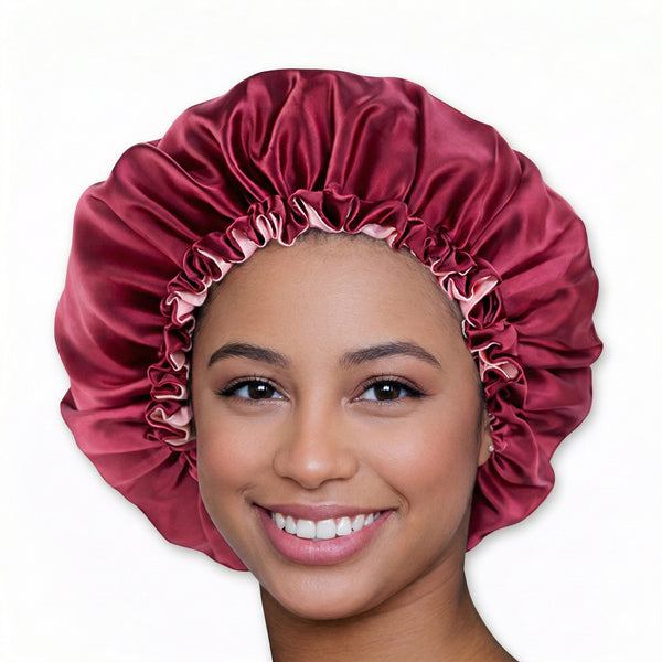 Red Satin Hair Bonnet ( Adjustable & Reversable Satin Night sleep cap )