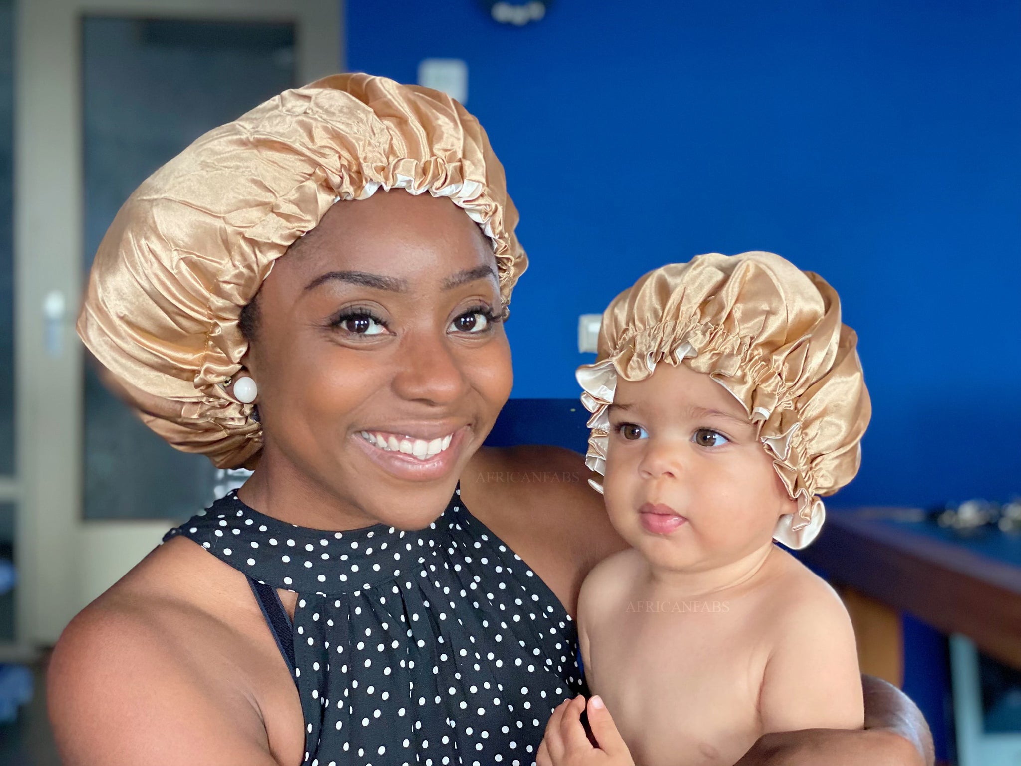 Khaki Satin Hair Bonnet (Mother+Daughter / Mommy & Me set) Kids Bonnet –  AfricanFabs