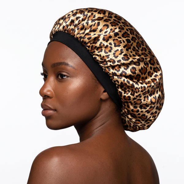 Leopard print Satin Hair Bonnet ( Satin Night sleep cap )