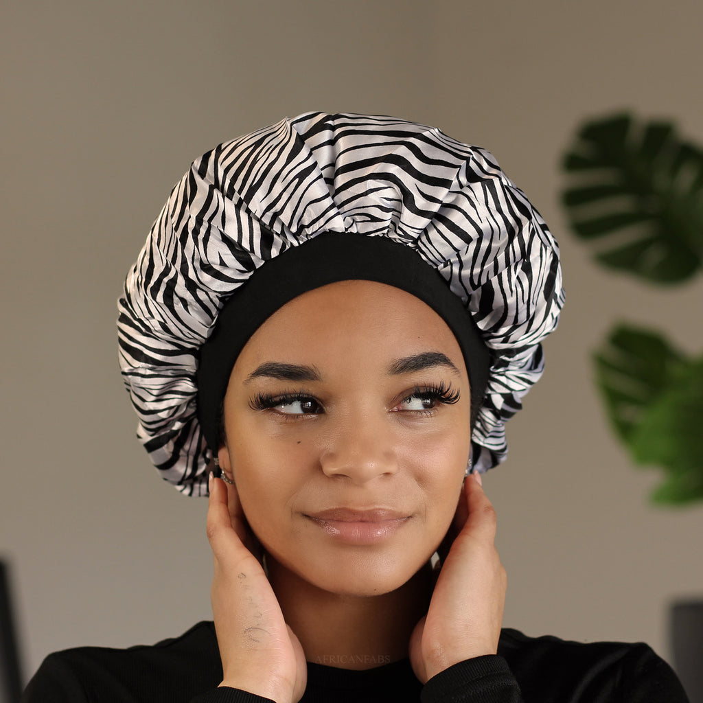 White tiger Satin Hair Bonnet Satin Night sleep cap – AfricanFabs