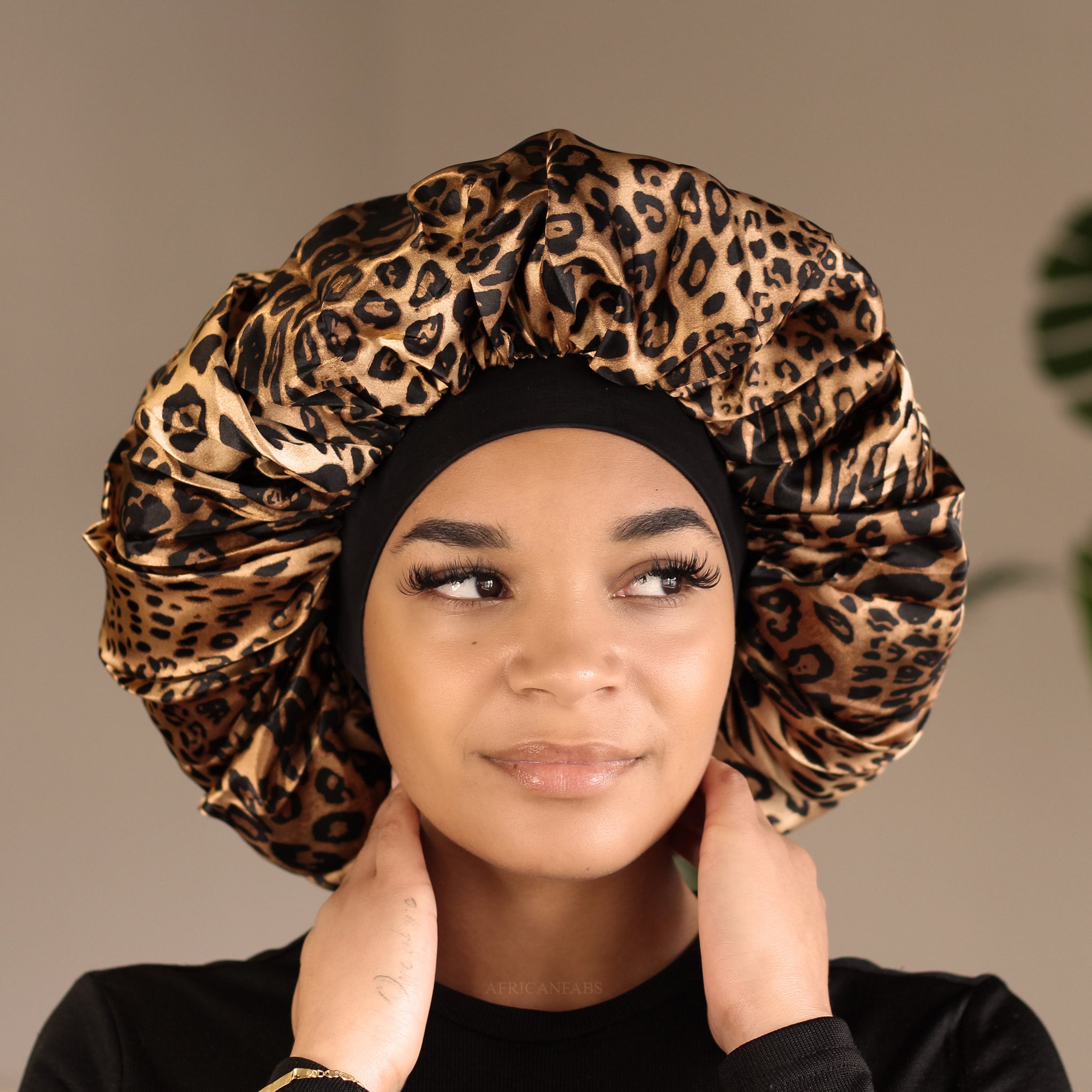 Leopard Women Hair Bonnet Satin Cheveux Nuit Night Sleep Silk Hat
