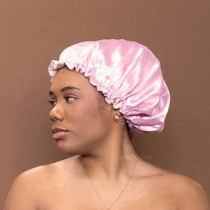 Pink Satin Hair Bonnet ( Reversable Satin Night sleep cap )