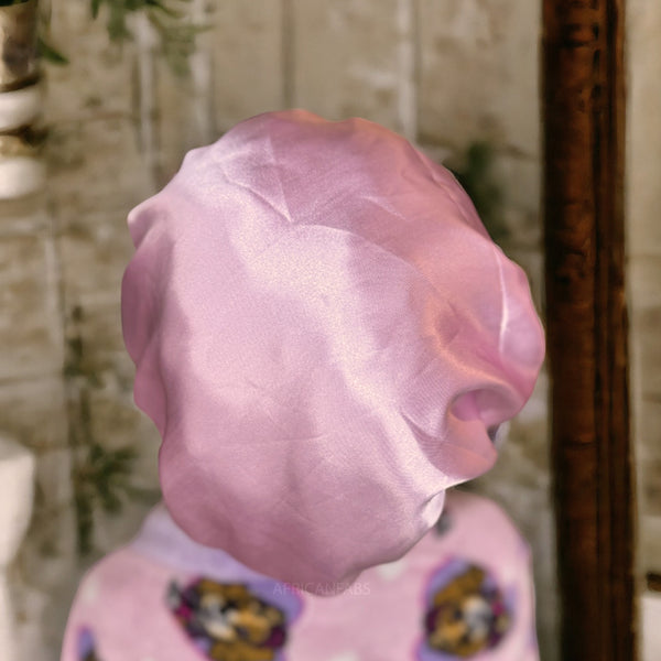 Pink Adjustable Hair Bonnet (Kids / Children's size 3-7 years) Satin lined Night sleep cap