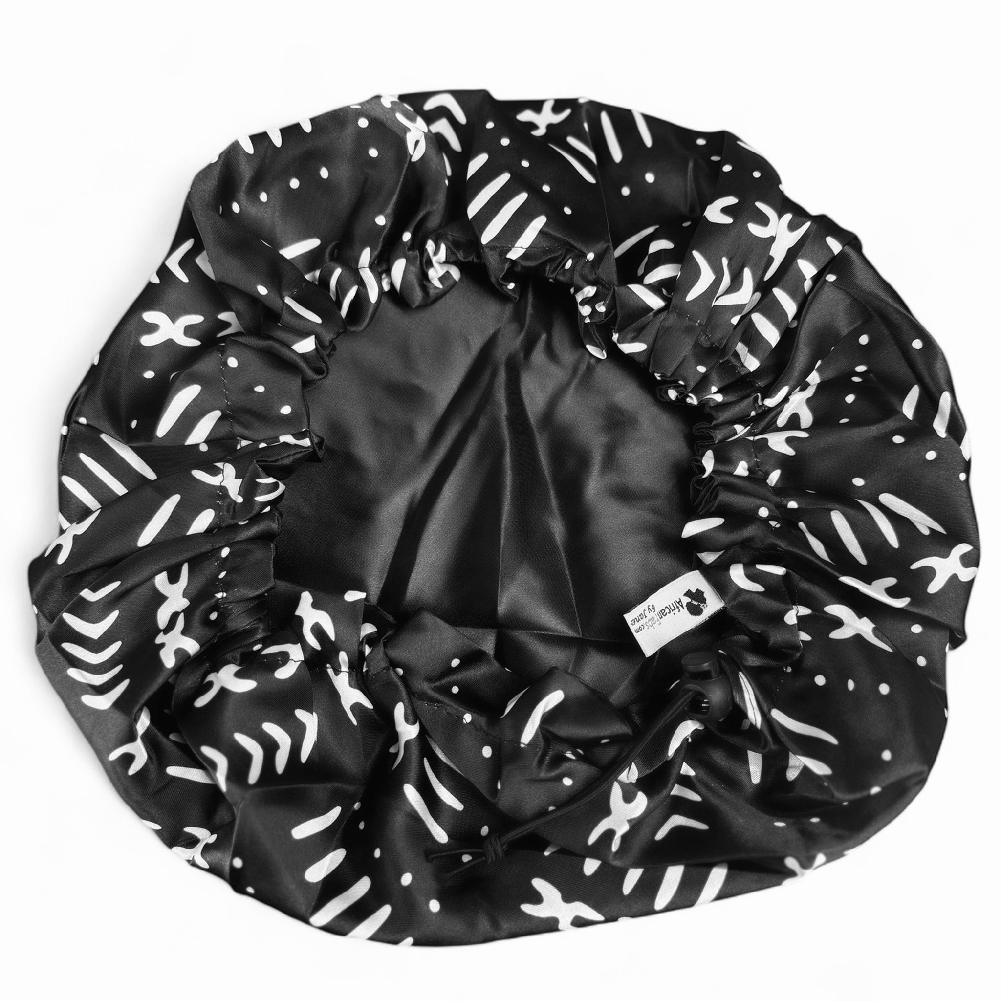 Black mud / bogolan Satin Hair Bonnet ( Adjustable & Reversable