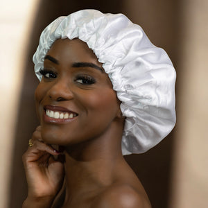 White Satin Hair Bonnet ( Adjustable Satin Night sleep cap )