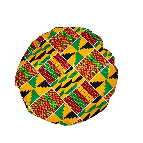 African Yellow Kente Print Hair Bonnet ( Satin lined Night sleep cap )