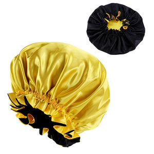 Yellow / Black Satin Hair Bonnet with edge ( Reversable Satin Night sleep cap )