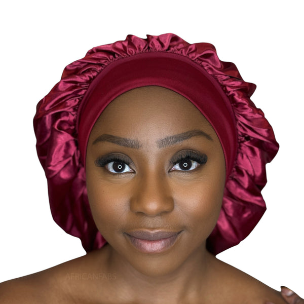 Satin Hair Bonnet - Red ( Satin Night sleep cap )