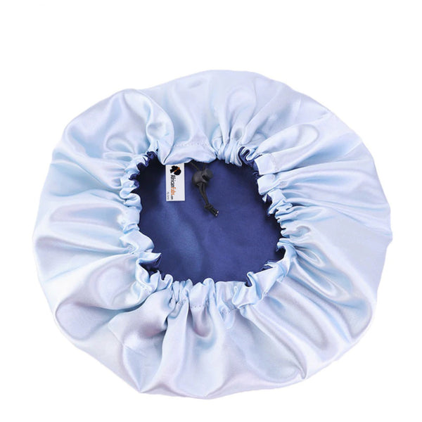 Blue Satin Hair bonnet + Satin Scrunchie ( Reversable Satin Night sleep cap )
