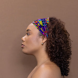 African print Headband - Unisex Adults - Hair Accessories - Purple / Pink kente