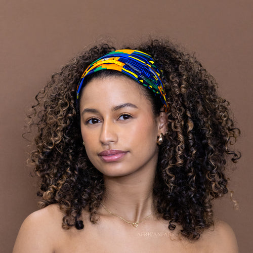 African print Headband - Unisex Adults - Hair Accessories - Blue / Orange kente