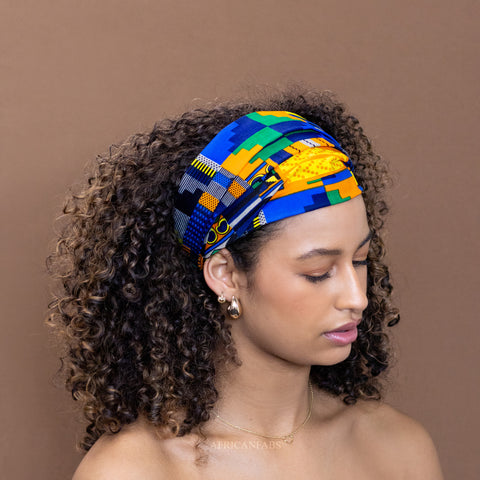 African print Headband - Unisex Adults - Hair Accessories - Blue / Orange kente