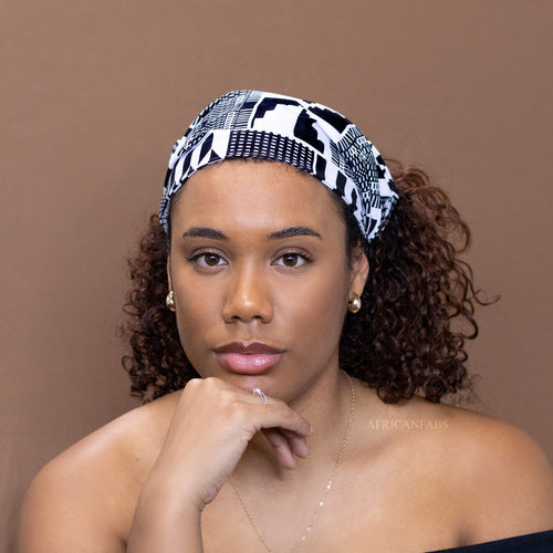 African print Headband - Unisex Adults - Hair Accessories - Black & White Kente