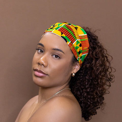 African print Headband - Unisex Adults - Hair Accessories - Green / Yellow Kente