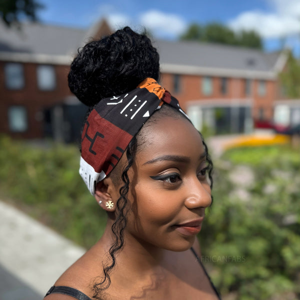 African print Headband - Adults - Hair Accessories -  Brown Bogolan Symbols