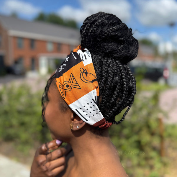 African print Headband - Adults - Hair Accessories -  Brown Bogolan Symbols