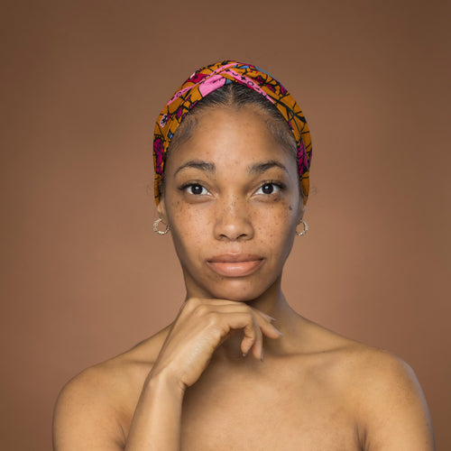 African print Headband - Adults - Hair Accessories - Mustard Pink Botanical Flow