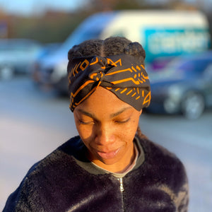 African print Headband - Adults - Hair Accessories - Black yellow bogolan