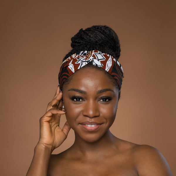 African print Headband - Adults - Hair Accessories - Brown Bogolan Mosaic
