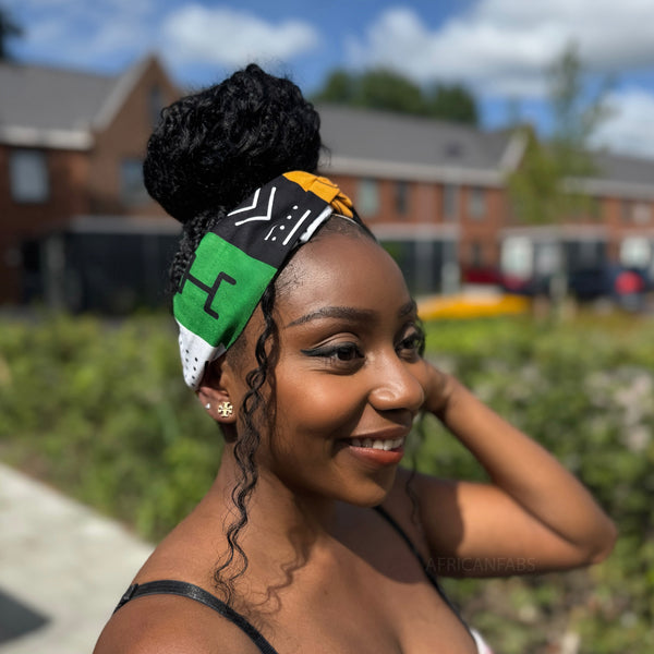 African print Headband - Adults - Hair Accessories - Green Bogolan Symbols