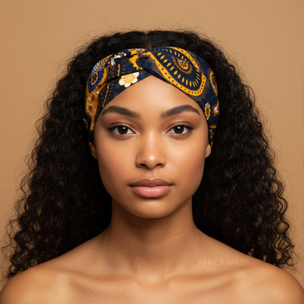 African print Headband - Adults - Hair Accessories - Blue Yellow Paisley