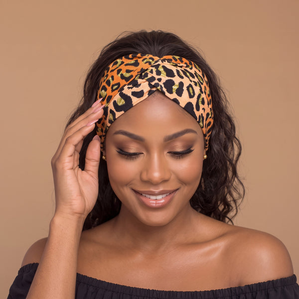 African print Headband - Adults - Hair Accessories - Orange Beige Leopard Spots