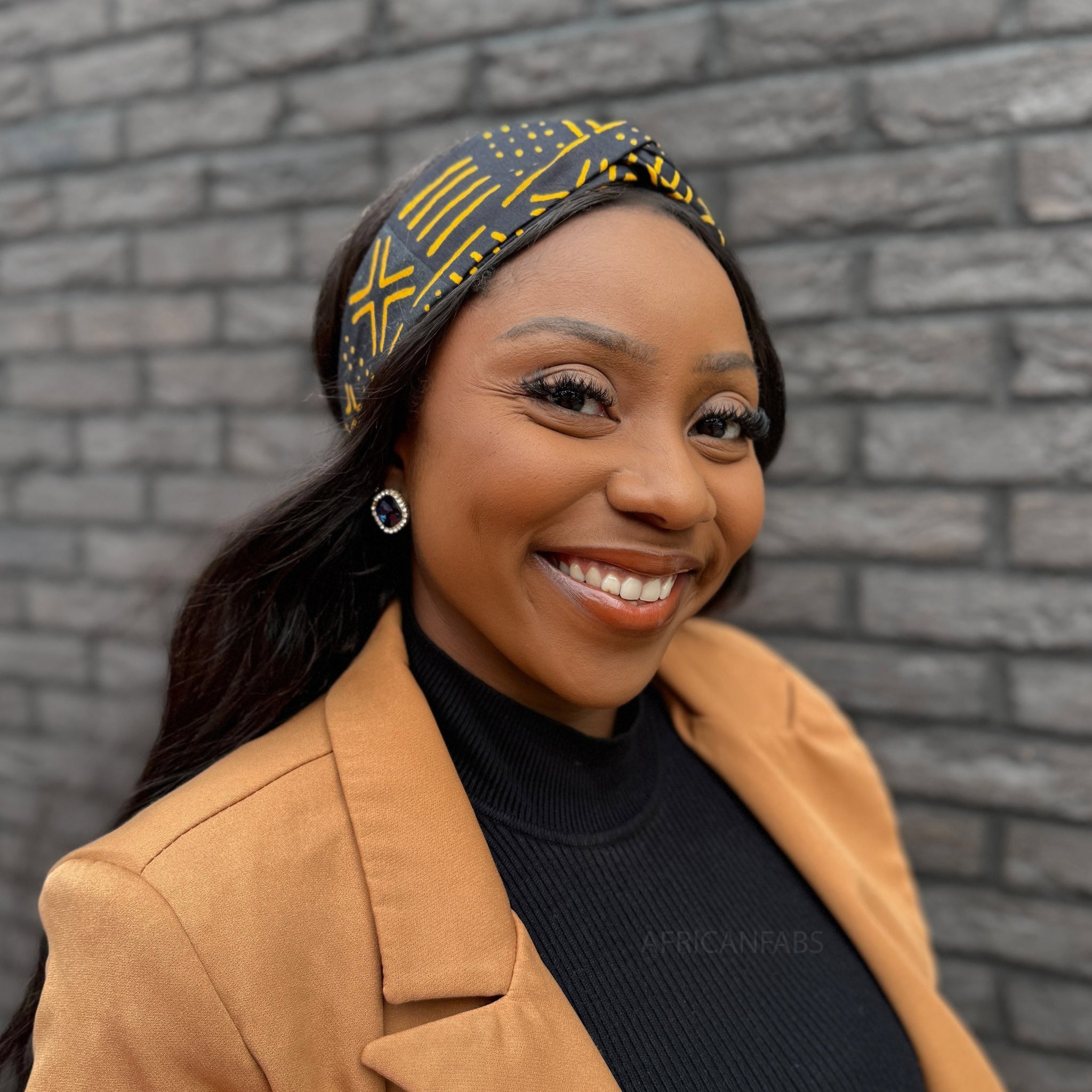 African print Headband - Adults - Hair Accessories - Black / Yellow BOGOLAN