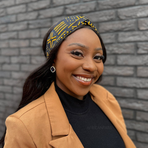 African print Headband - Adults - Hair Accessories - Black / Yellow BOGOLAN