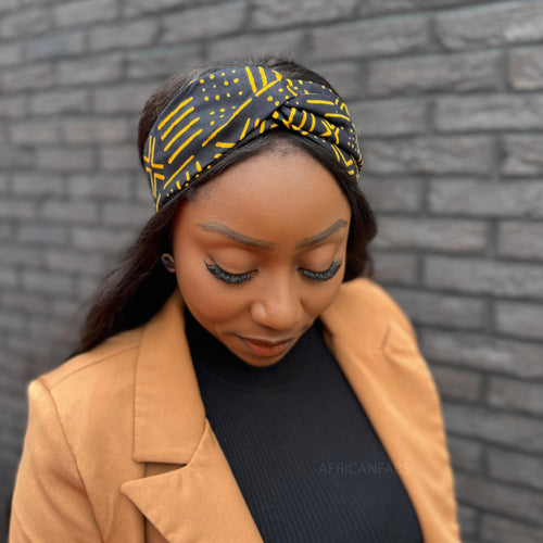 African print Headband - Adults - Hair Accessories - Black / Yellow BOGOLAN