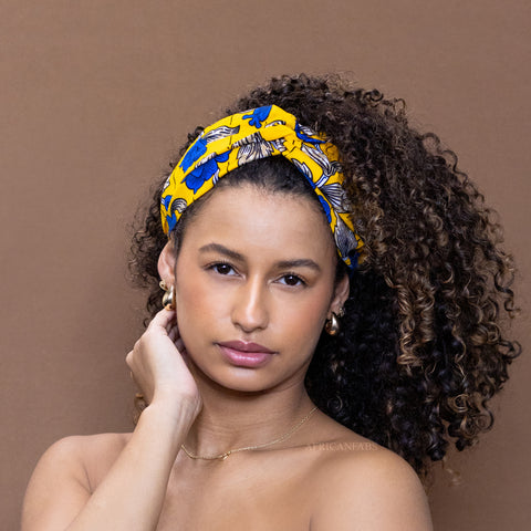 African print Headband - Adults - Hair Accessories - Yellow Blue Flowers