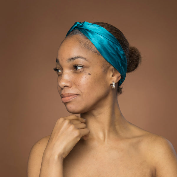 Teal Satin Headband with Twist - Adult Hair Accessory