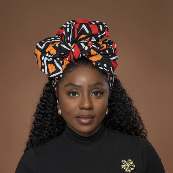 African Red & Orange Bogolan headwrap