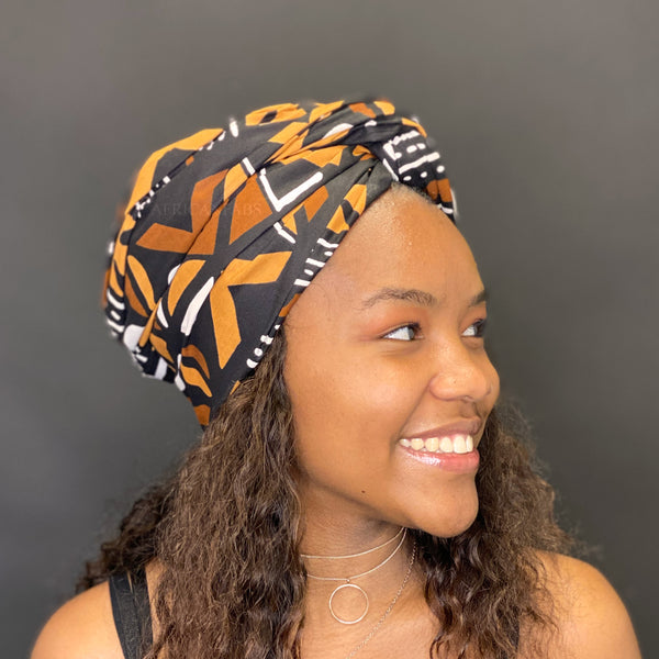 African Black / Brown bogolan / mud cloth headwrap