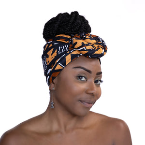 African Black / Brown bogolan / mud cloth headwrap