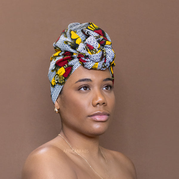 African Red / yellow flowers / headwrap